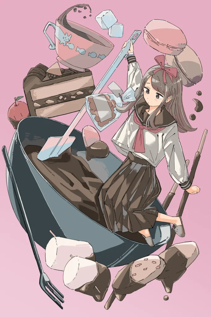 バレンタインデーのお菓子を作る女の子のイラスト