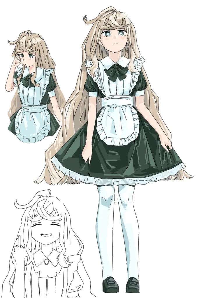 メイド服長髪金髪の女の子のイラスト